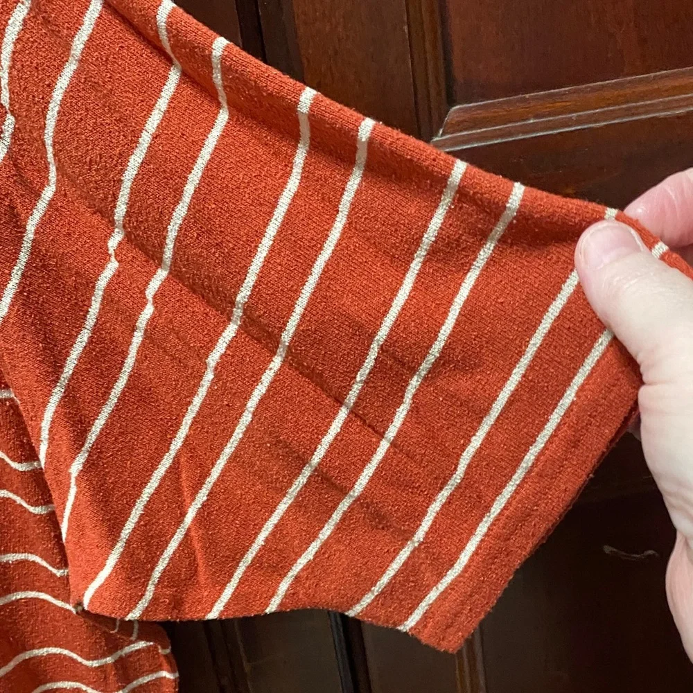 Dress Barn Woman vintage Rust Striped faux Button-Down plus size 3X silk Top - Picture 4 of 10